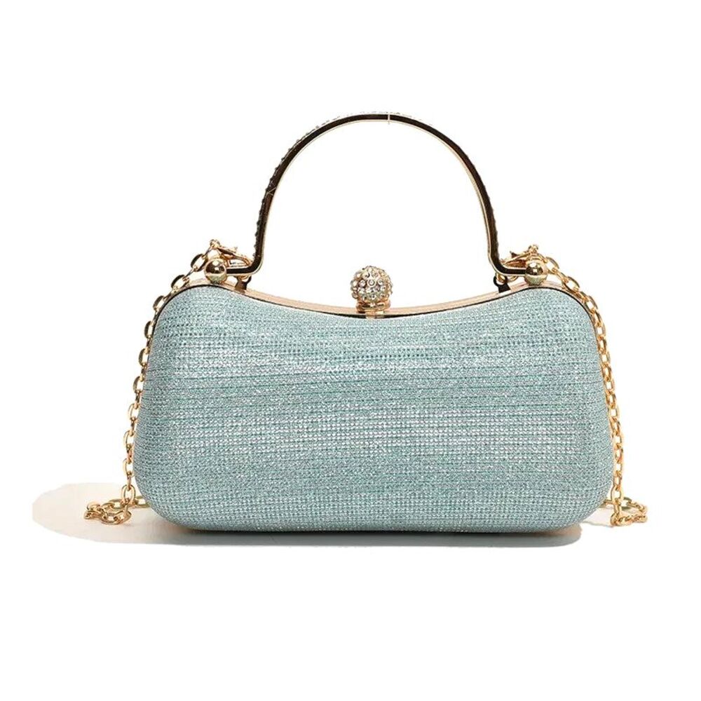Blue Gold Glitter Rhinestone Evening Clutch Bag Chain Strap Formal Purse NEW